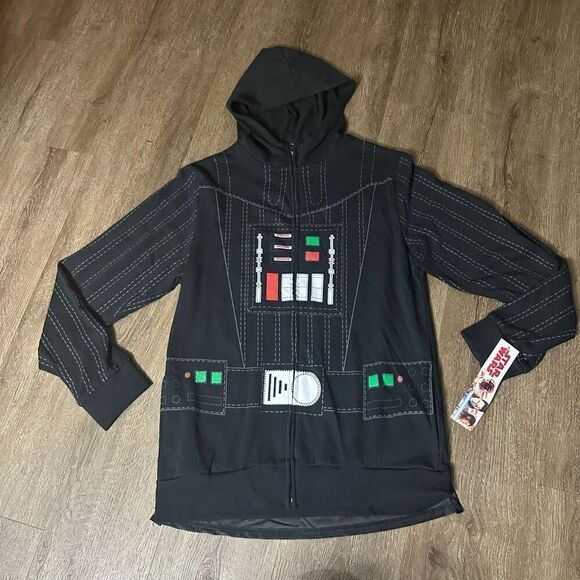 Star Wars Disney Darth Vader Boys Black Full Zip Hoodie Jacket Removable Cape XL - Picture 1 of 8